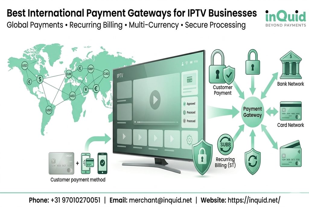 Best international payment gateways for licensed IPTV businesses with global payment and recurring billing solutions.