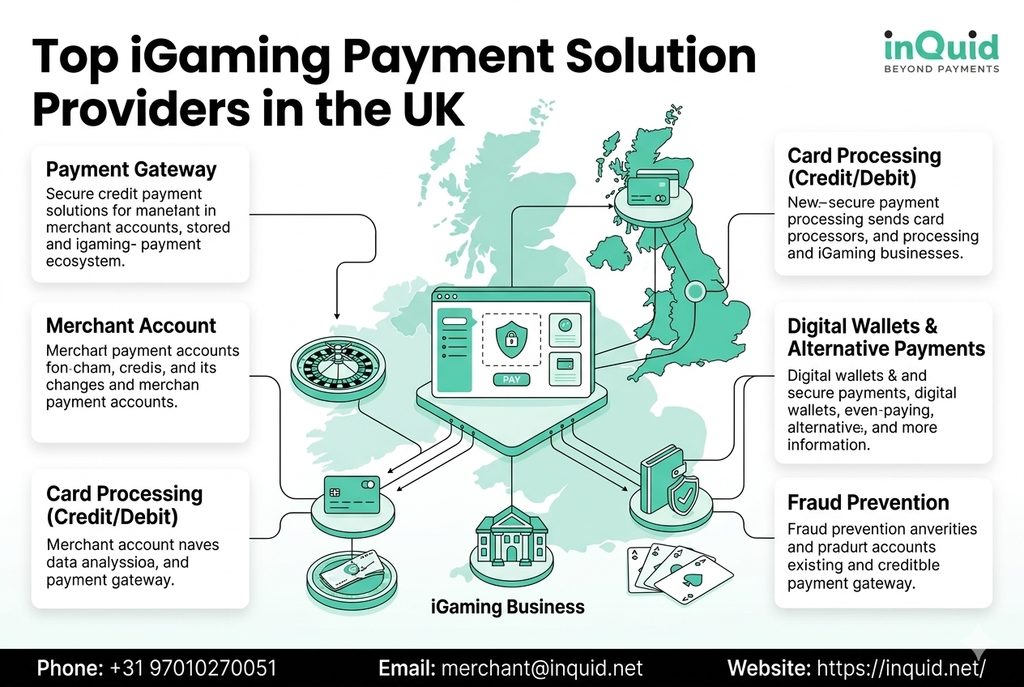 Top iGaming Payment Solution Providers in the UK featuring secure payment gateways, merchant accounts, and digital payment solutions.