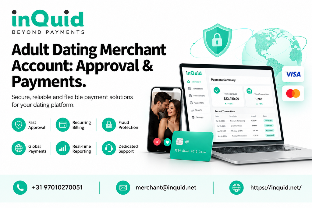 Adult dating merchant account solutions for secure payment approval, recurring billing, and global payments by Inquid.
